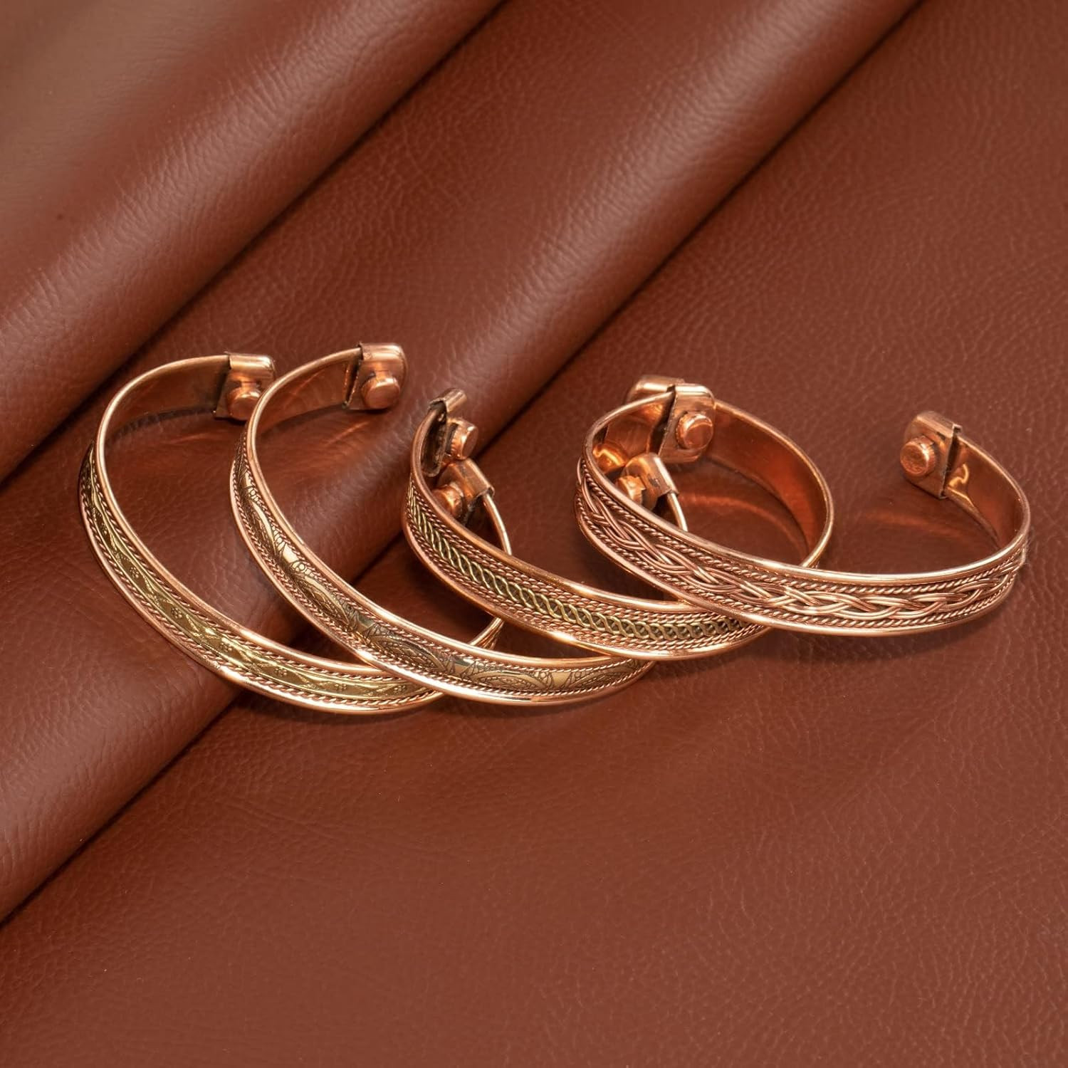 Pure Copper Set of 4 Tibetan Bracelets Handmade Cuff Bangle for Men and Women Ad