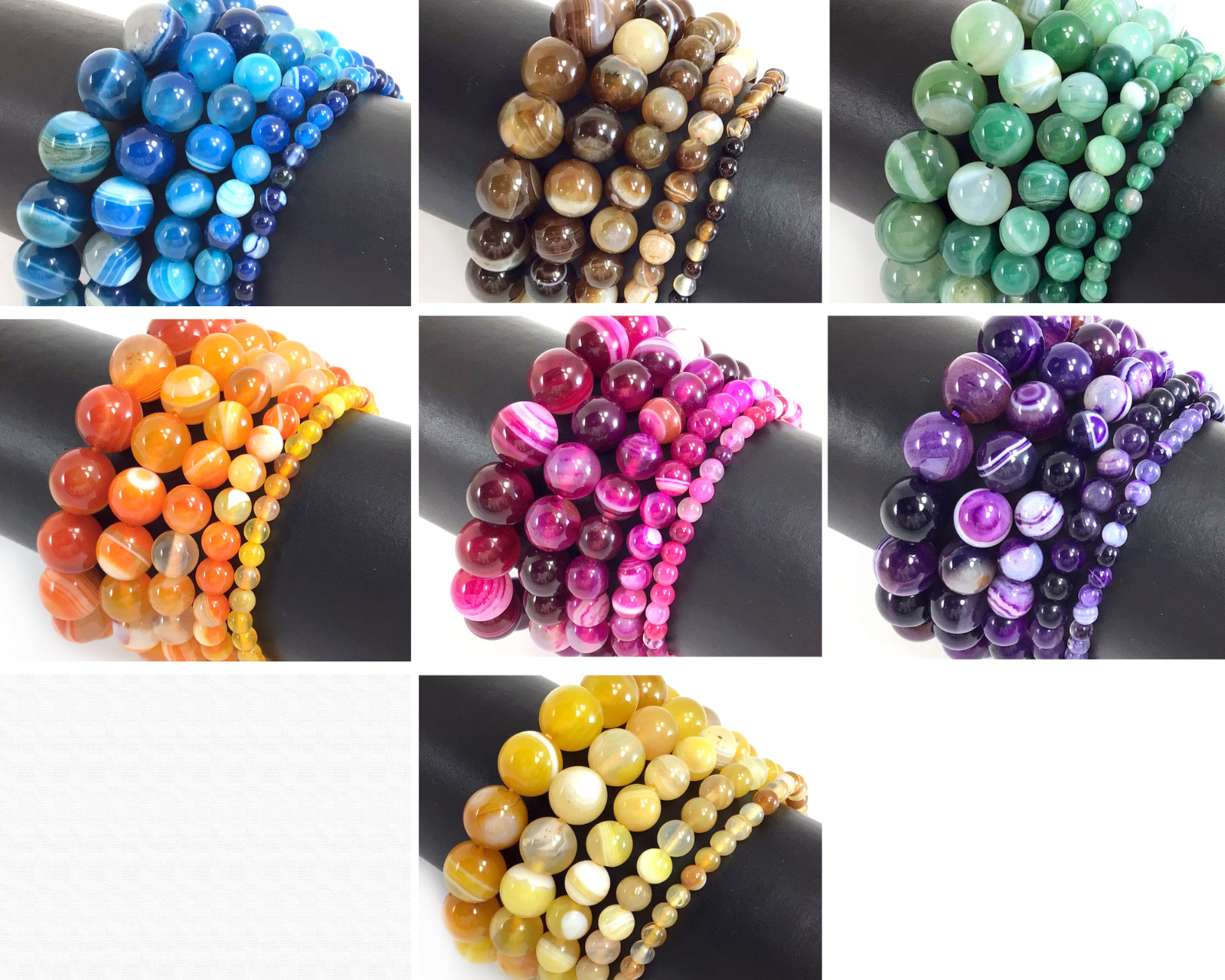 Natural Stripe Agate Gemstone Stretch Bracelet 4 6 8mm 10mm 12mm 7.5″
