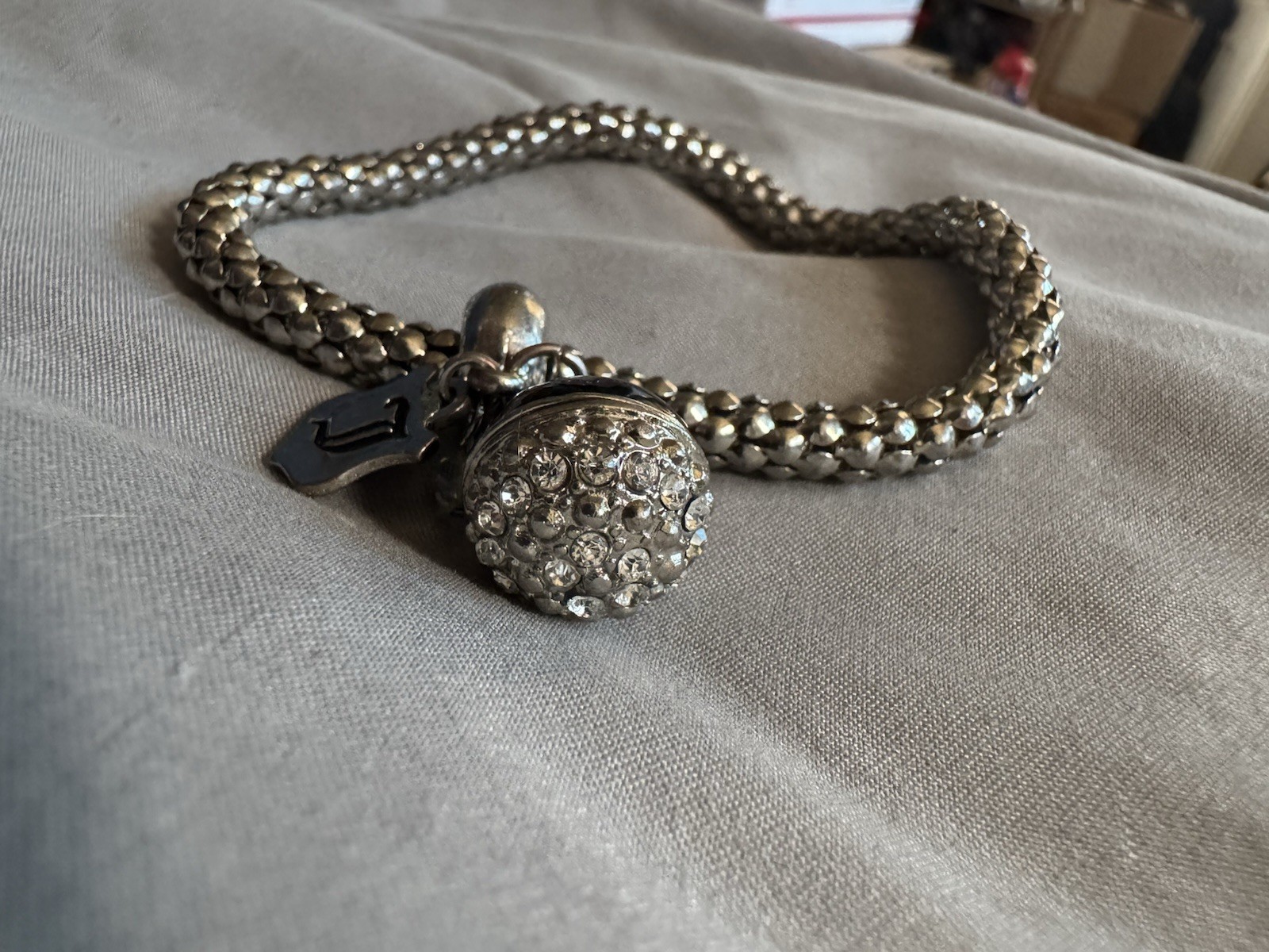 Juicy couture vintage Y2K snake chain initial charm bracelet rhinestone stretch