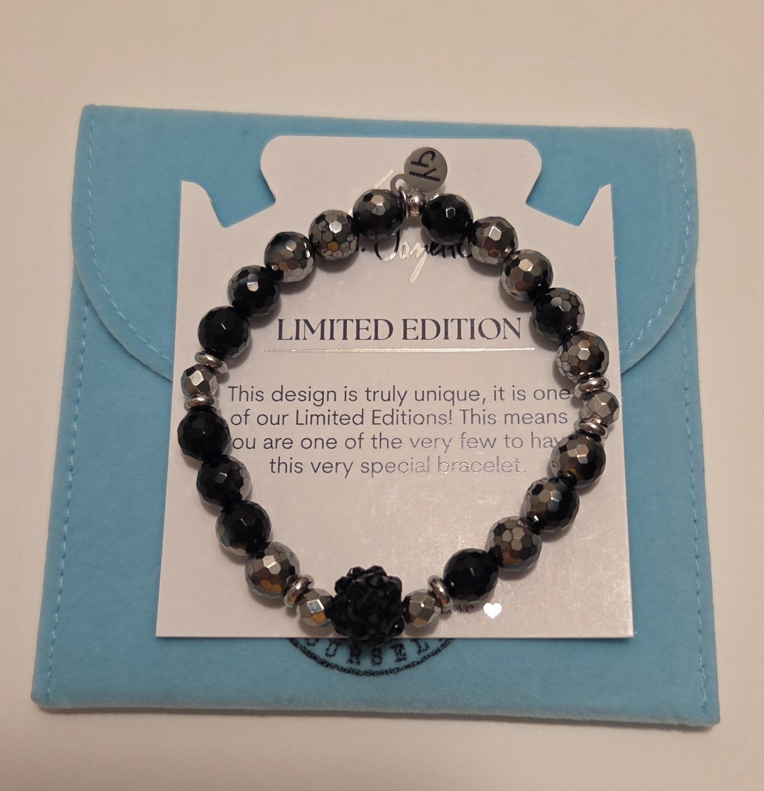 T. Jazelle Black Silver Agate Bow Bracelet Limited Edition