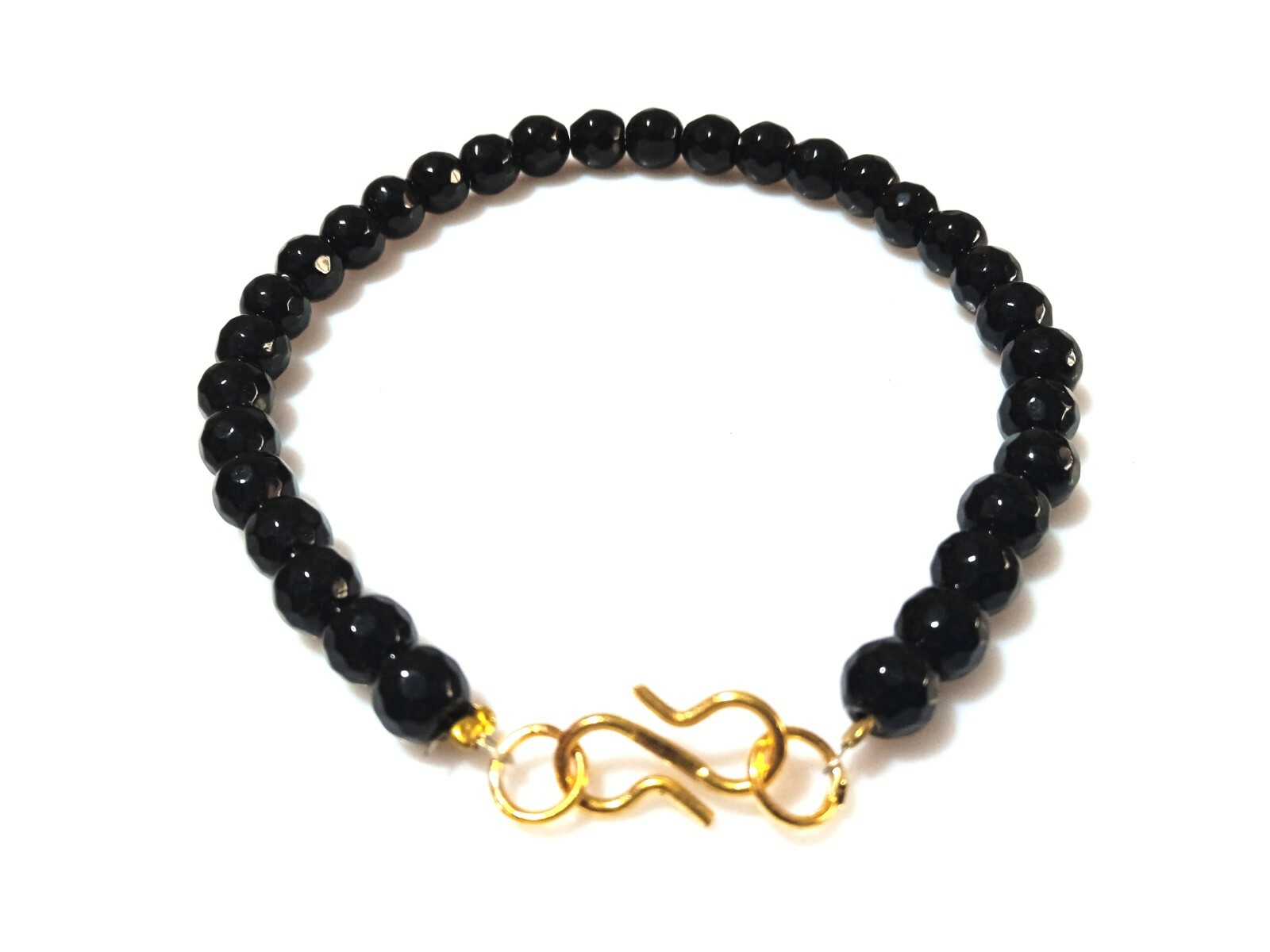 BLACK ONYX CHALCEDONY ROUND 6MM FACETED GEMSTONE BEADS 7″INCH FANCY BRACELET