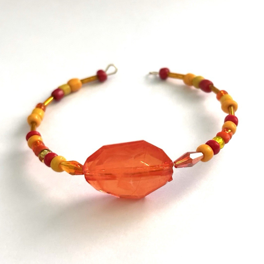 Orange Oval Beaded Bracelet Yellow Red Beads