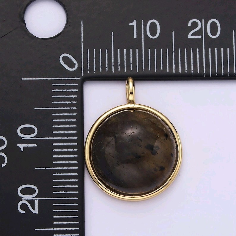 14K Gold Filled Labradorite Round Bezel Pendant Minimalist Charm DIY Jewelry