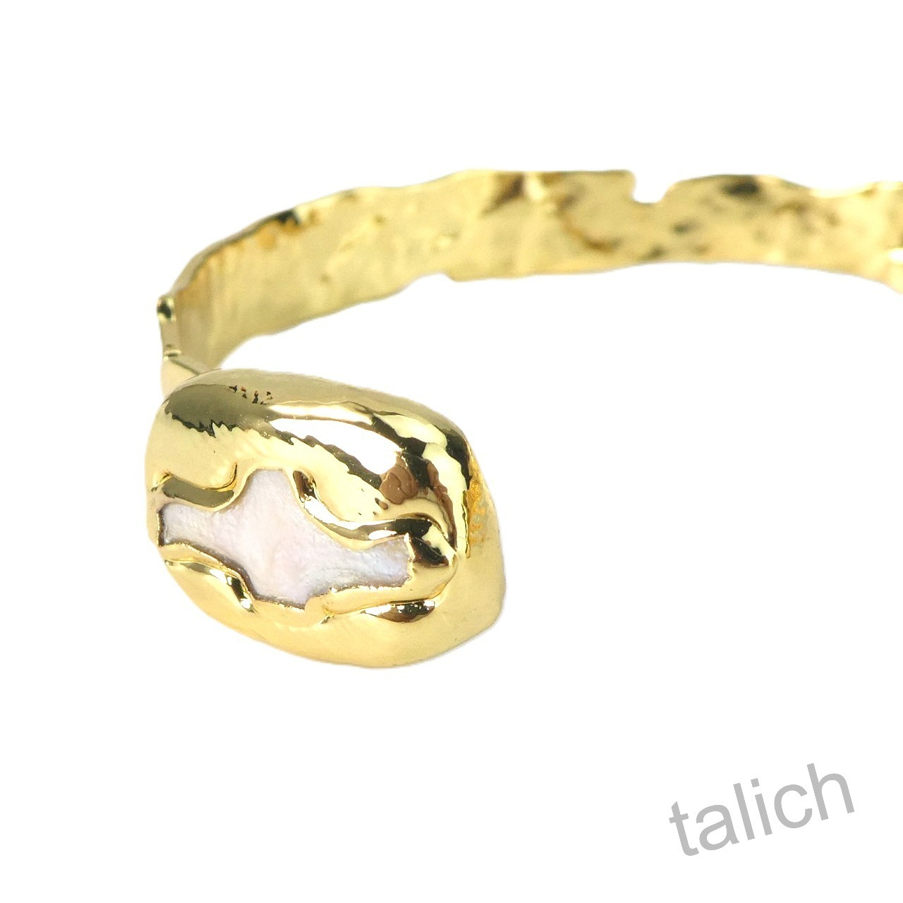 18K Gold Plated Brass White Pearls Cross Hammered Slim Cuff Bracelet Unique