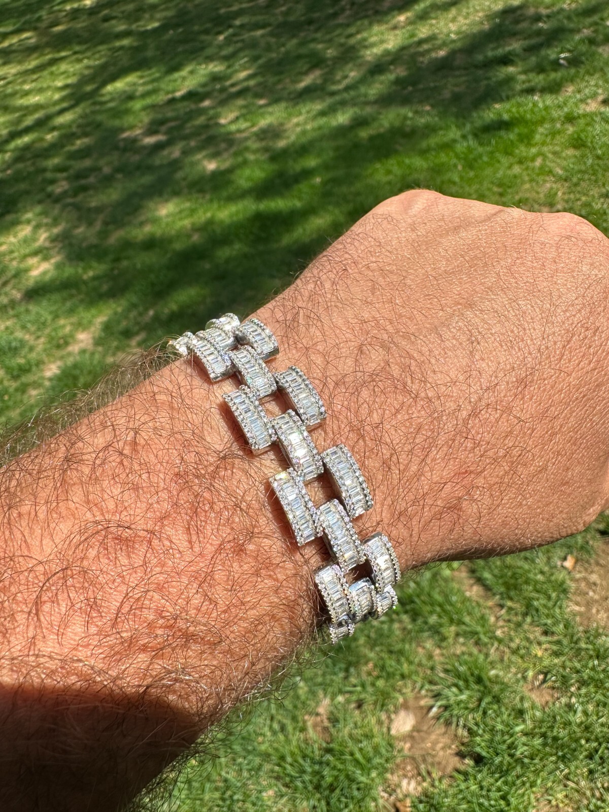 MOISSANITE Baguette 14mm Mens Iced Panther Link Presidential Bracelet Hip Hop