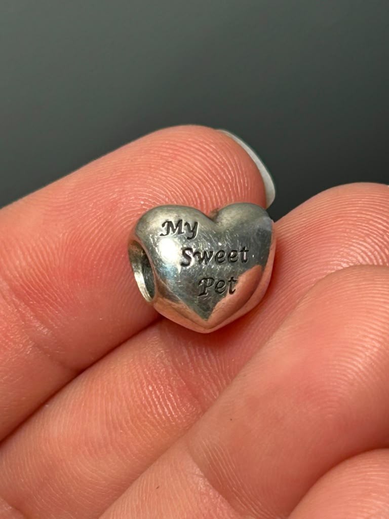 Authentic Pandora Charm Bracelet 925 w/ Letter P Crystal & My Sweet Pet Heart