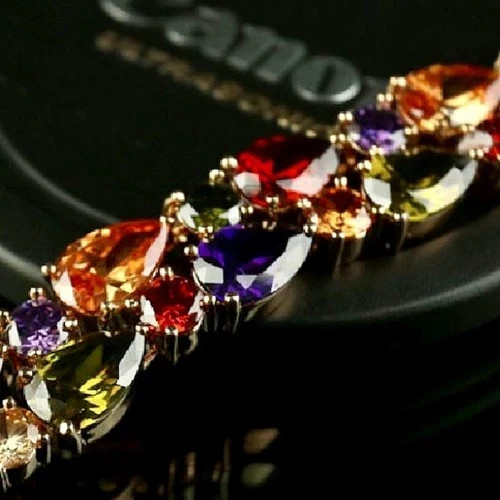 18k Gold Filled Multicolor Gemstone Tennis Bracelet Elegant Women Jewelry Gift