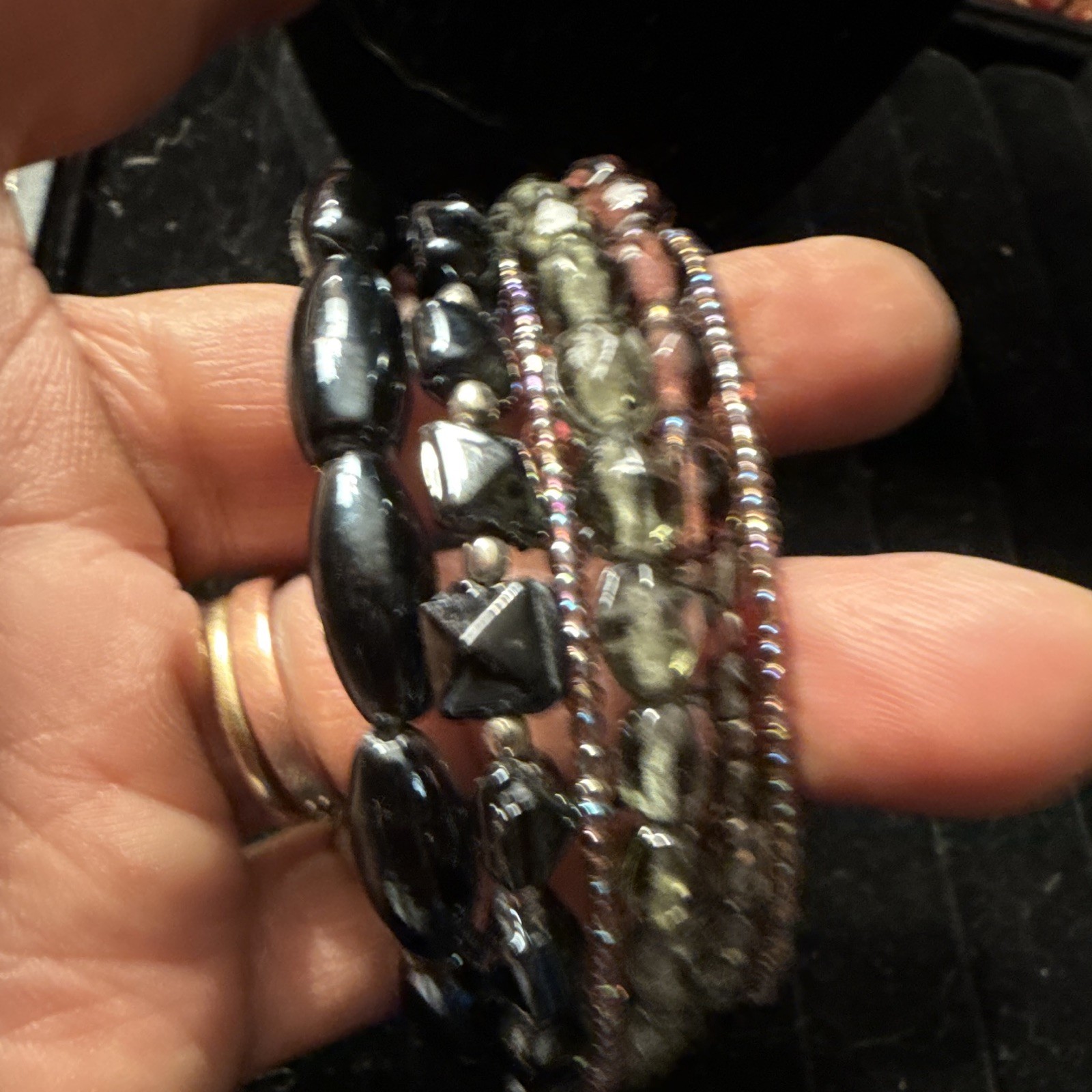 multicolor glass beaded wrap bracelet, no clasp, stackable, oval shape