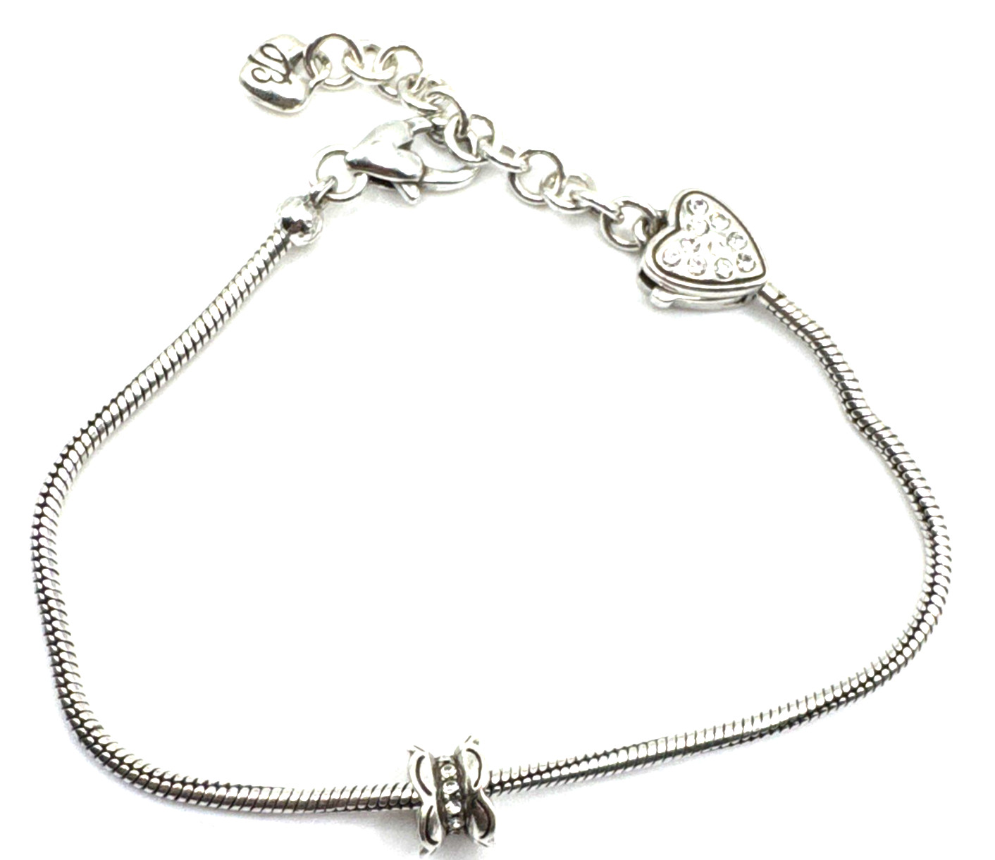 Brighton Add Mini Beads Crystal Heart Open/Closes Charm Bracelet 7-8 In + Bead