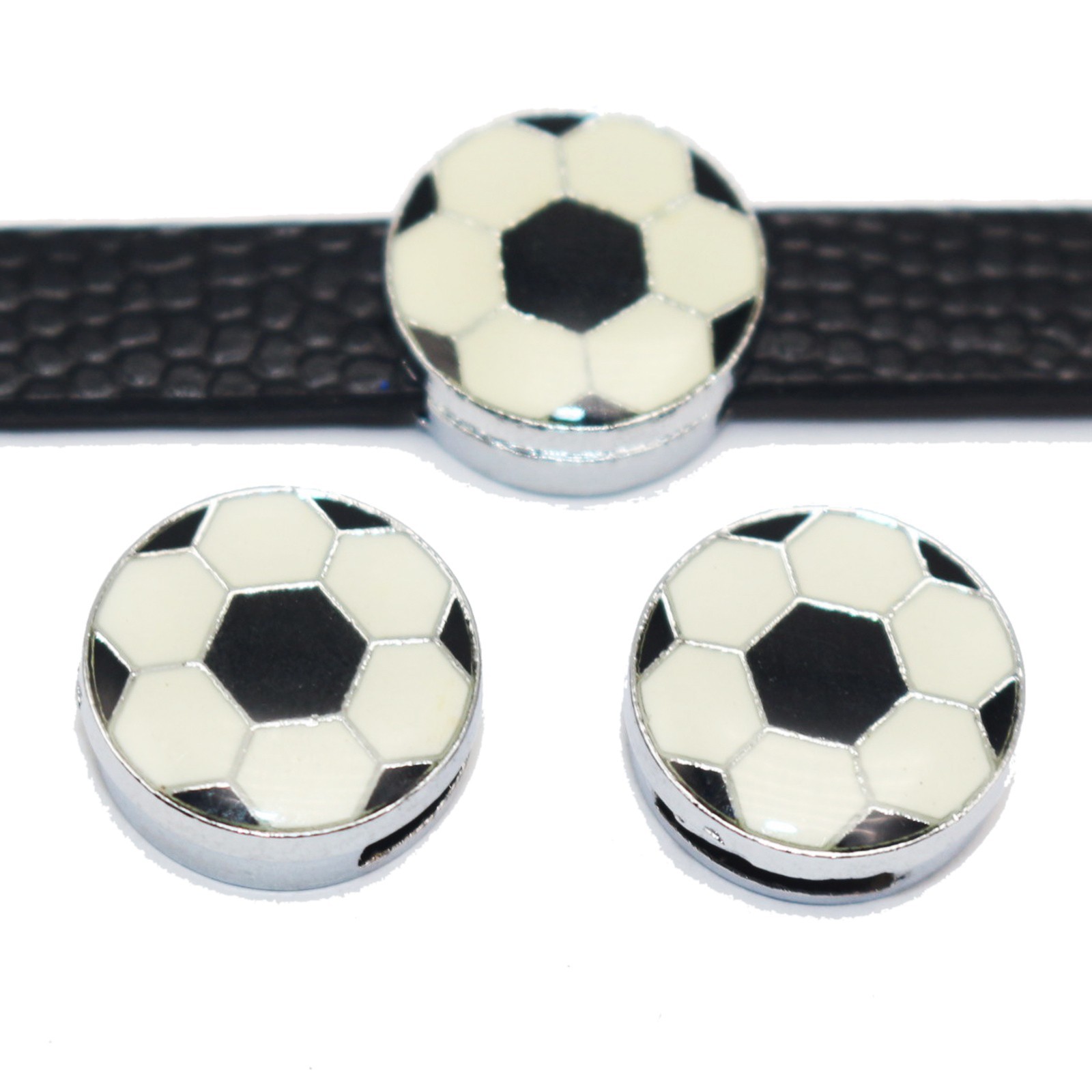 10 Alloy Enamel Soccer Ball Slide Charms Beads Fit 8mm Wristband Pet Collar