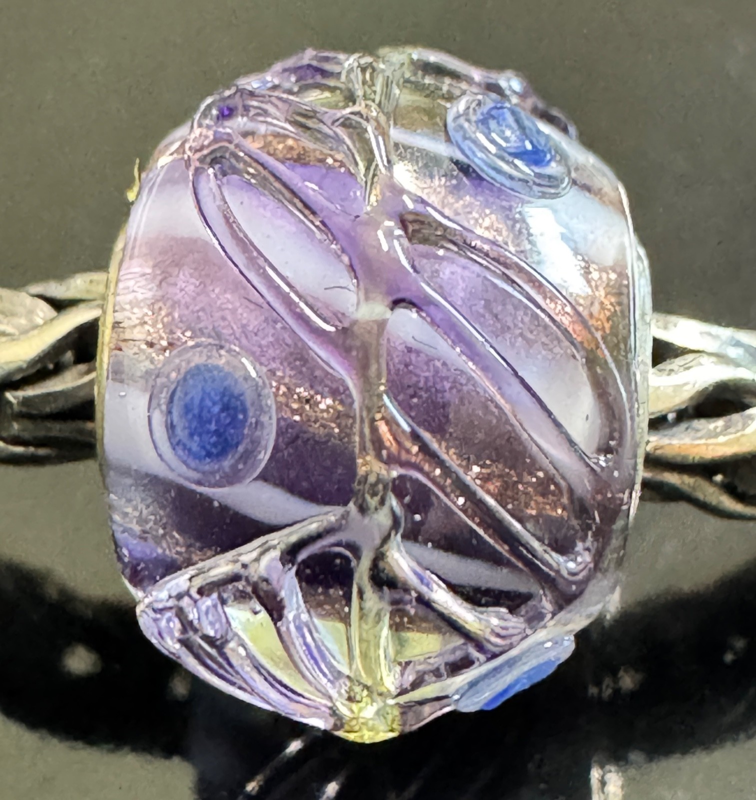 Trollbeads Sterling silver PURPLE BASE SPARKLY TEXTURED MINI BARREL