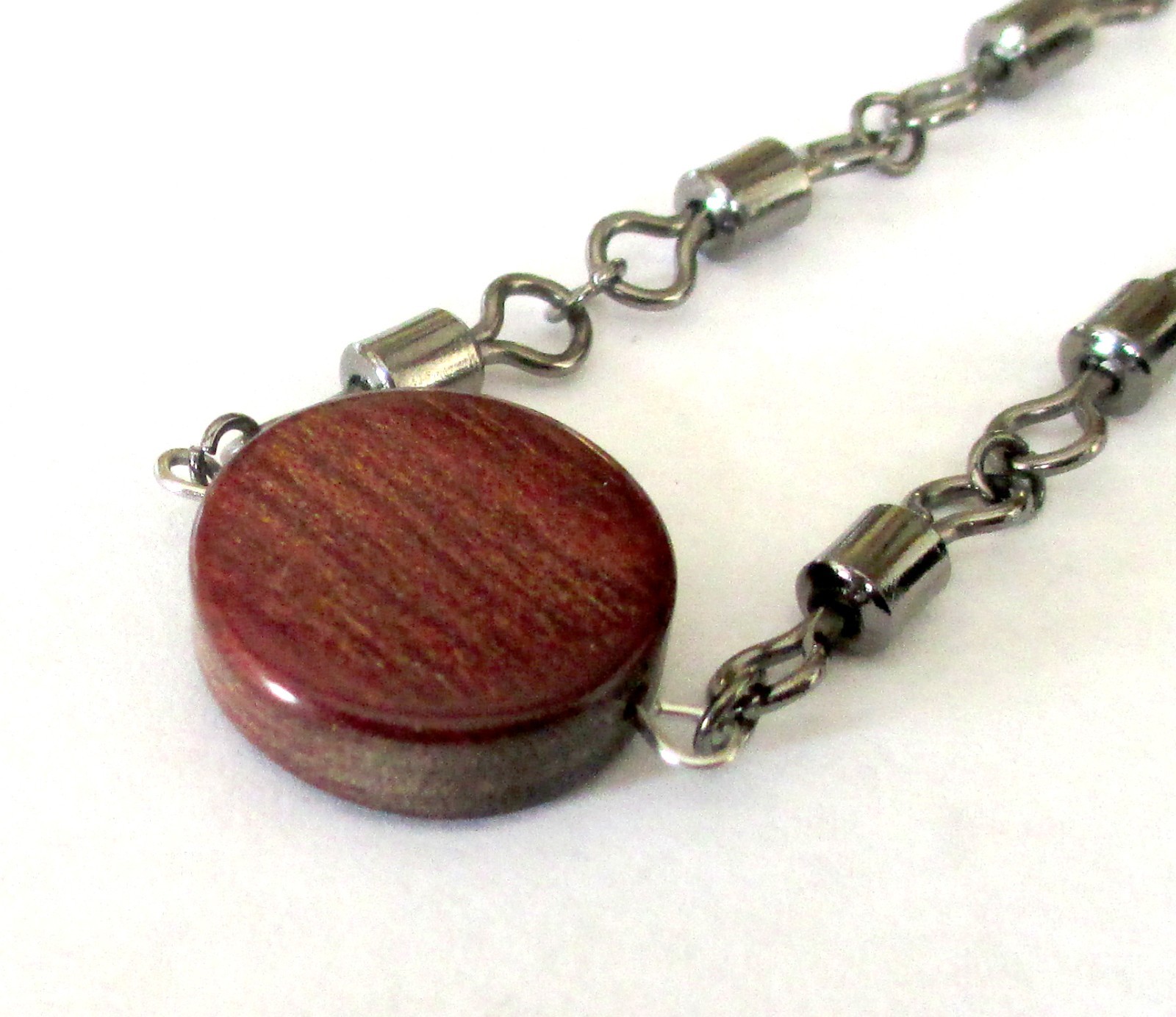 Nautical Bracelet Fishing Swivels Vintage Brown Wooden Bead Waves Size 7.5