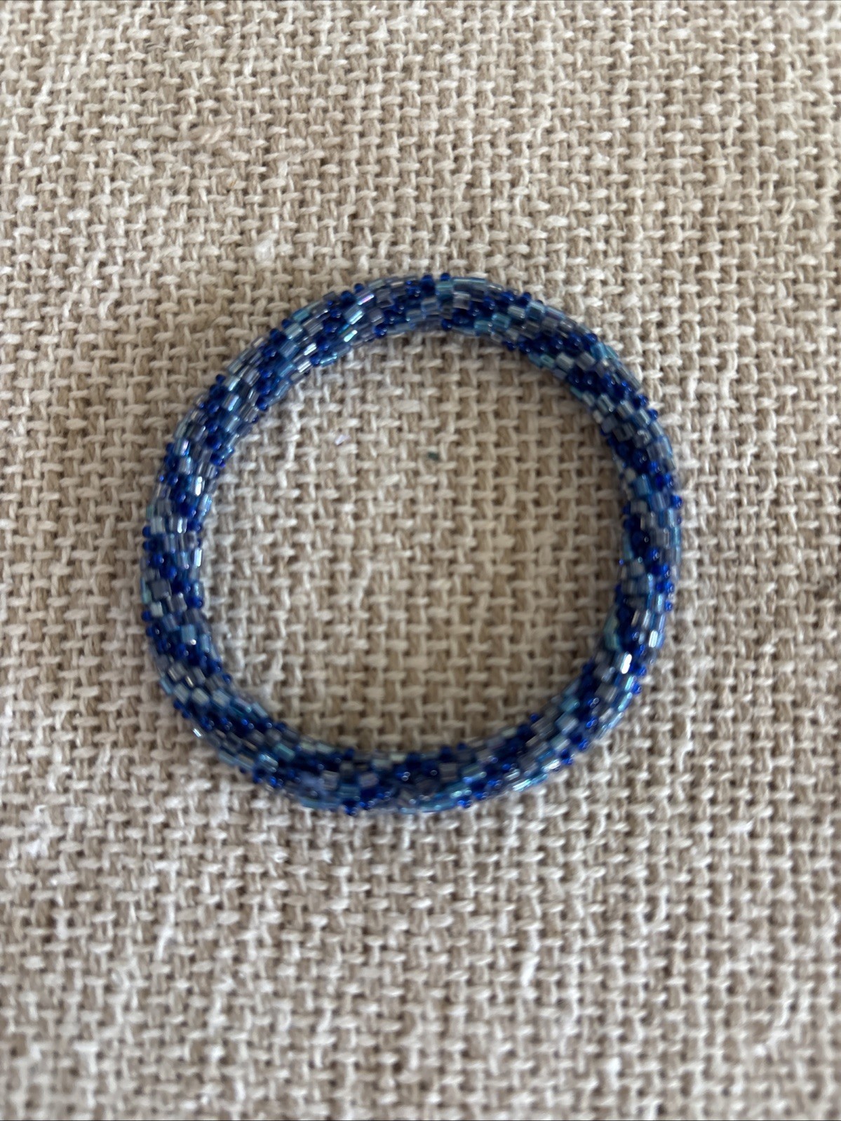 Nepal Beaded Bracelet Roll On Blue Light Dark Hand Made Small S