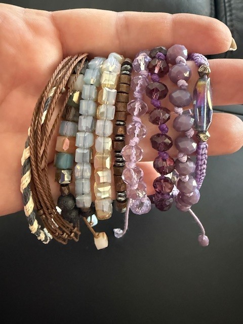 Assorted Lot Of 10 Pull Cord Bracelets Glass Lava Black Purple Brown White Grey