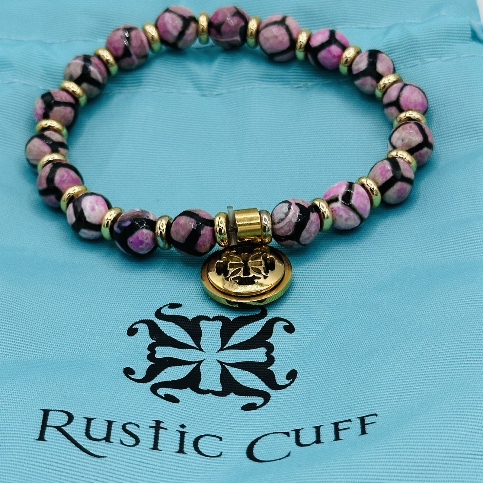 Rustic Cuff Summer Sunset Bracelet Stack 5 Pc Orange Blue Crystal Charm