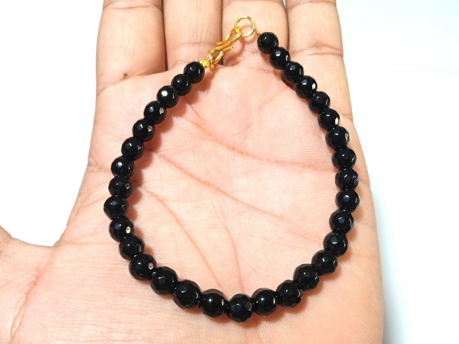 BLACK ONYX CHALCEDONY ROUND 6MM FACETED GEMSTONE BEADS 7″INCH FANCY BRACELET