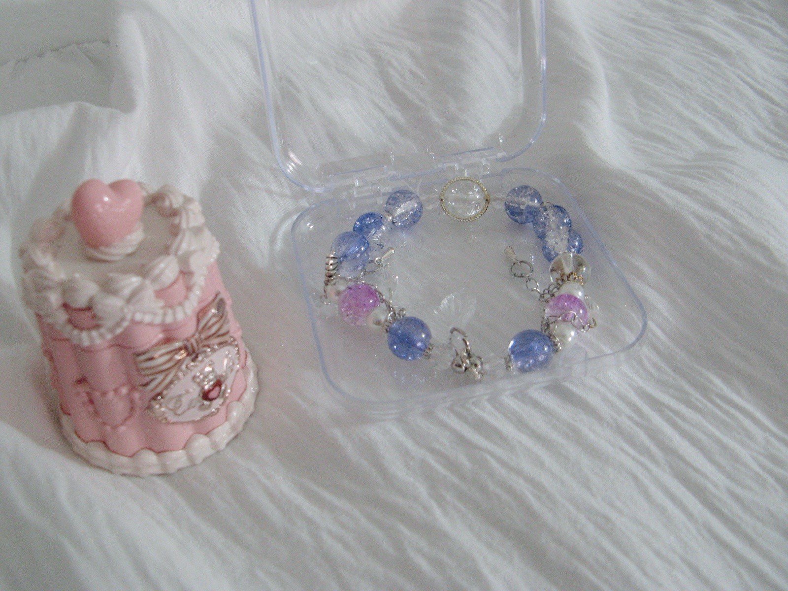 Silver Tone Blue & Pink Beaded Charm Bracelet Dangle Charms Lobster Clasp