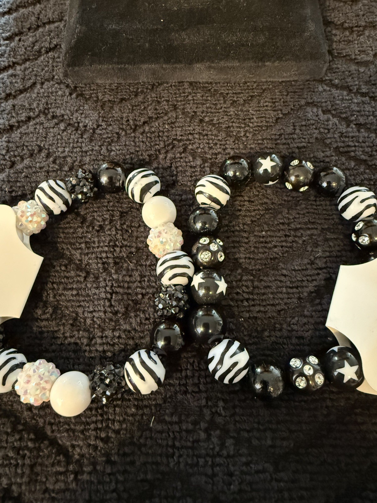Lot Of 8 – Black & White Beaded Stretch Bracelets 7” To 7.5”