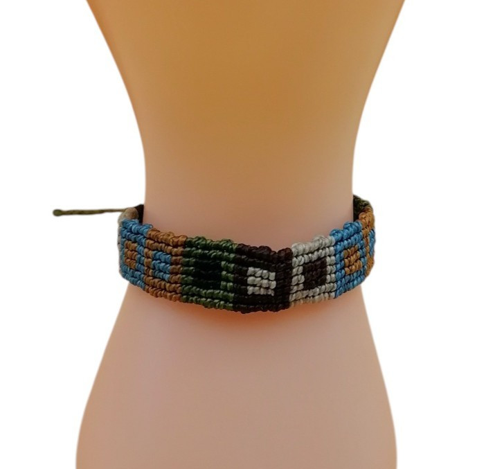 Hand-woven macrame bracelet with geometric square pattern