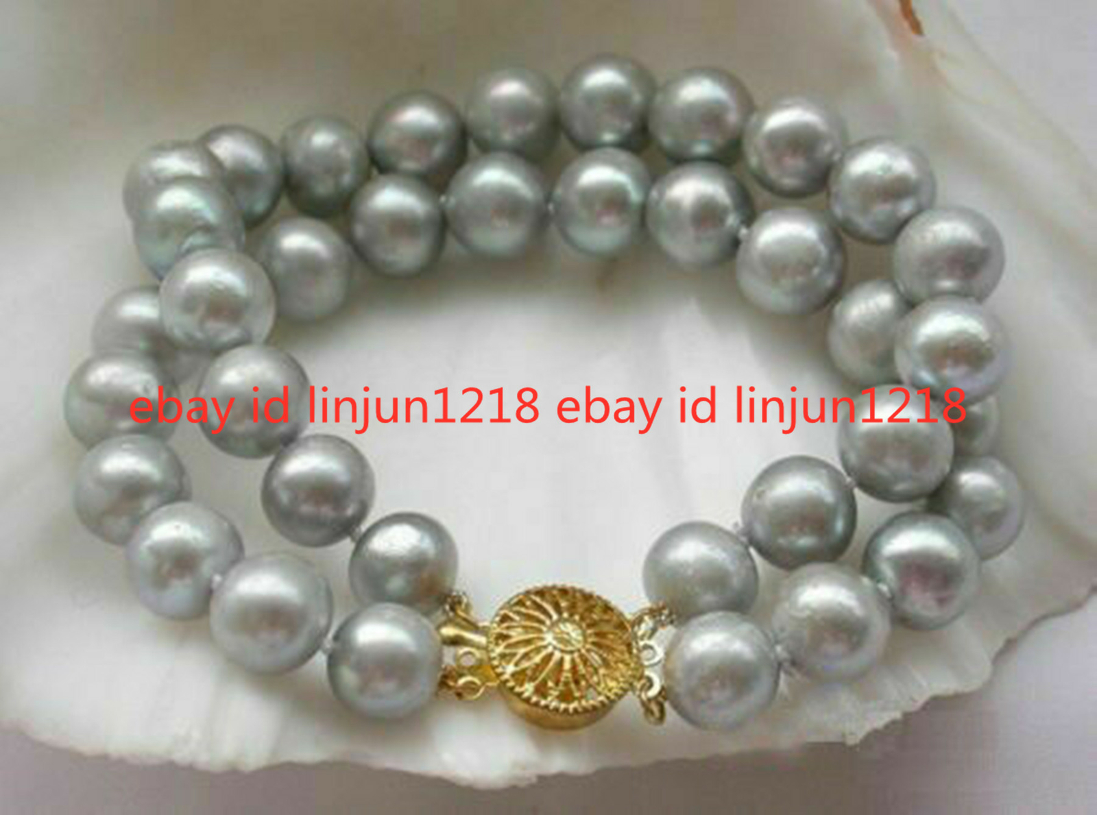 2 Rows 8-9MM Natural South Sea Gray Pearl Beads Bracelet Bangle 7.5”