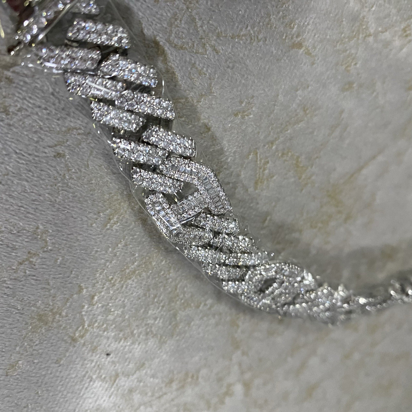 Silver Micro Paved Rectangle Zircon Cuban Hip Hop Bracelet Size 8