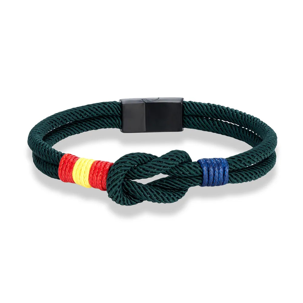 Fashion Men Women Spain Flag Double Strand Nautical Rope Bracelet Brushed