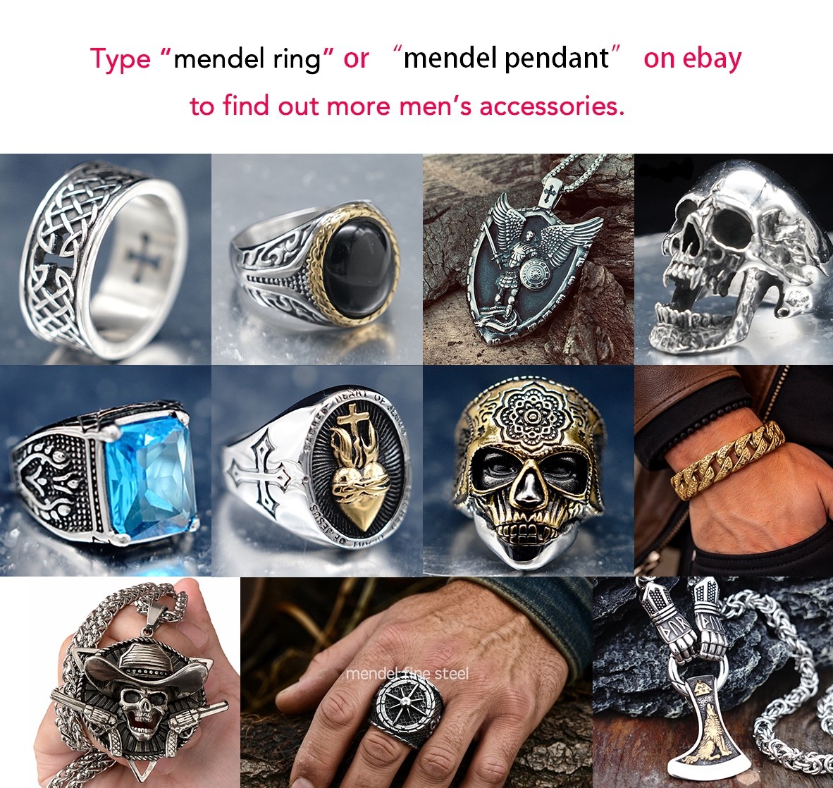 MENDEL Gothic Large Big Mens 8 9 Inch Biker Skull Cuff Bracelet Stainless Steel