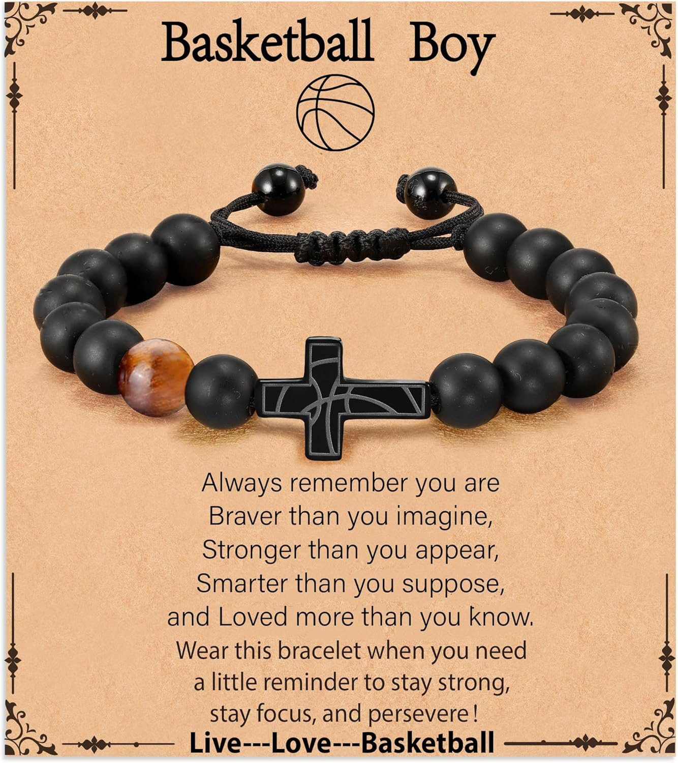 Baseball/Football/Soccer/Basketball Cross Bracelet for Teen Boys Kids, Natural B