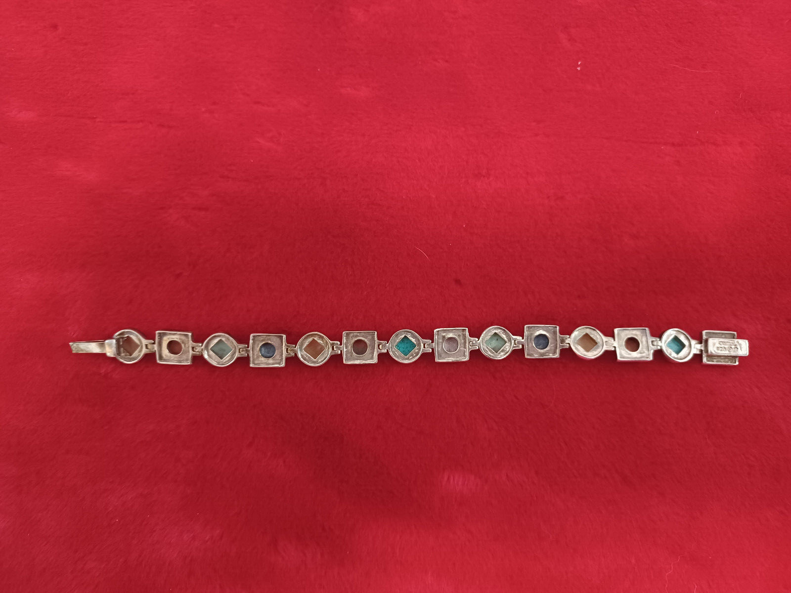 VINTAGE 925 MADE IN THAILAND MULTI COLOR STONES OPEN BACK UNBRANDED BRACELET