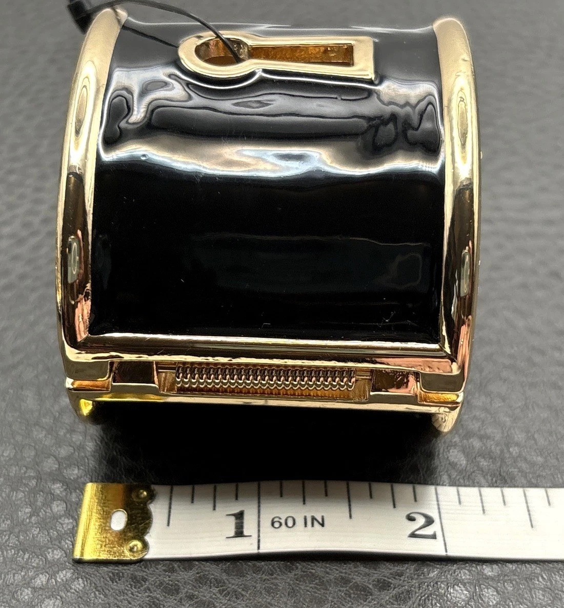 Chicos Black Enamel Gold Tone Cuff Bracelet Keyhole Key Hole Lock Wide Statement