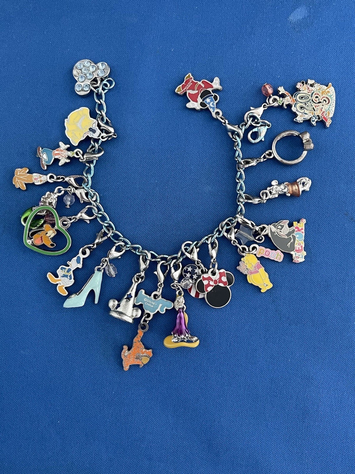 Disney World Blue Chain Charm Bracelet China Mickey Souvenir Gift Minnie