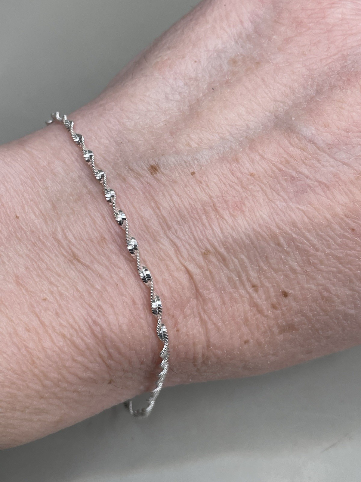 Rhodium Plated Sterling Silver 925 Italy Signed HAN Twisted Chain Bracelet 2.22g