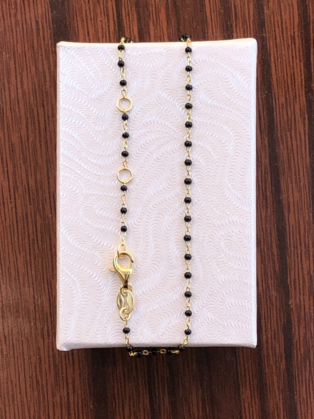 925 Sterling Silver Gold Black Bead Beaded Bracelet Dainty Bead 1mm 6.5-7.75″