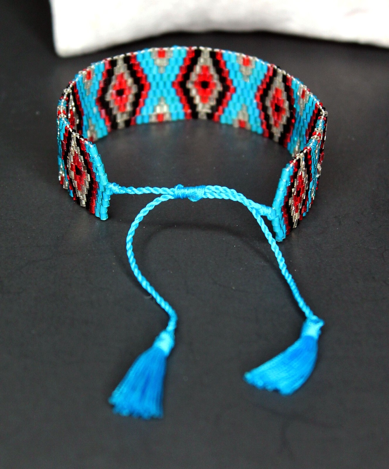 Handwoven Turkish Bolo Adjustable Bracelet with Japanese Miyuki Delica Beads