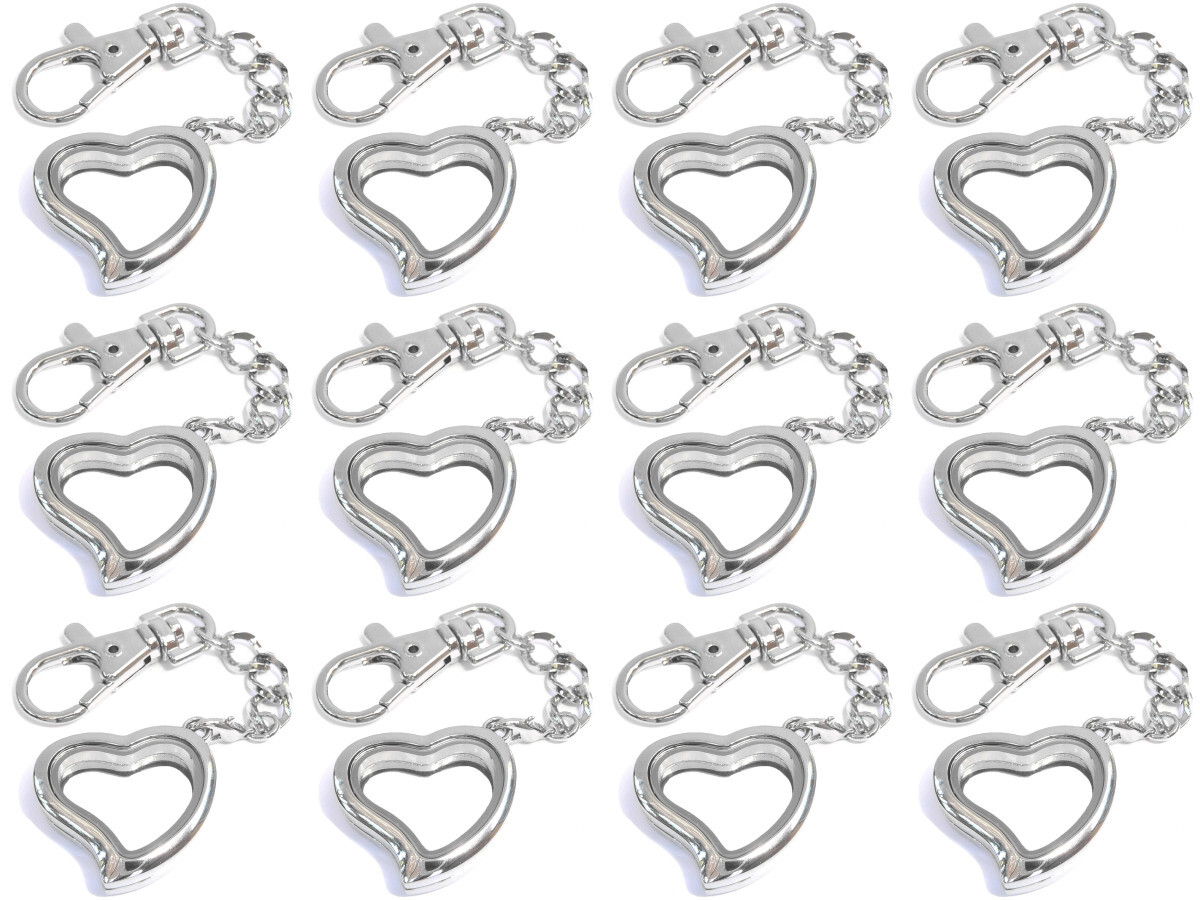 One Dozen (12) Floating Locket Jewelry Heart Keychains with Hook – AS92keychains