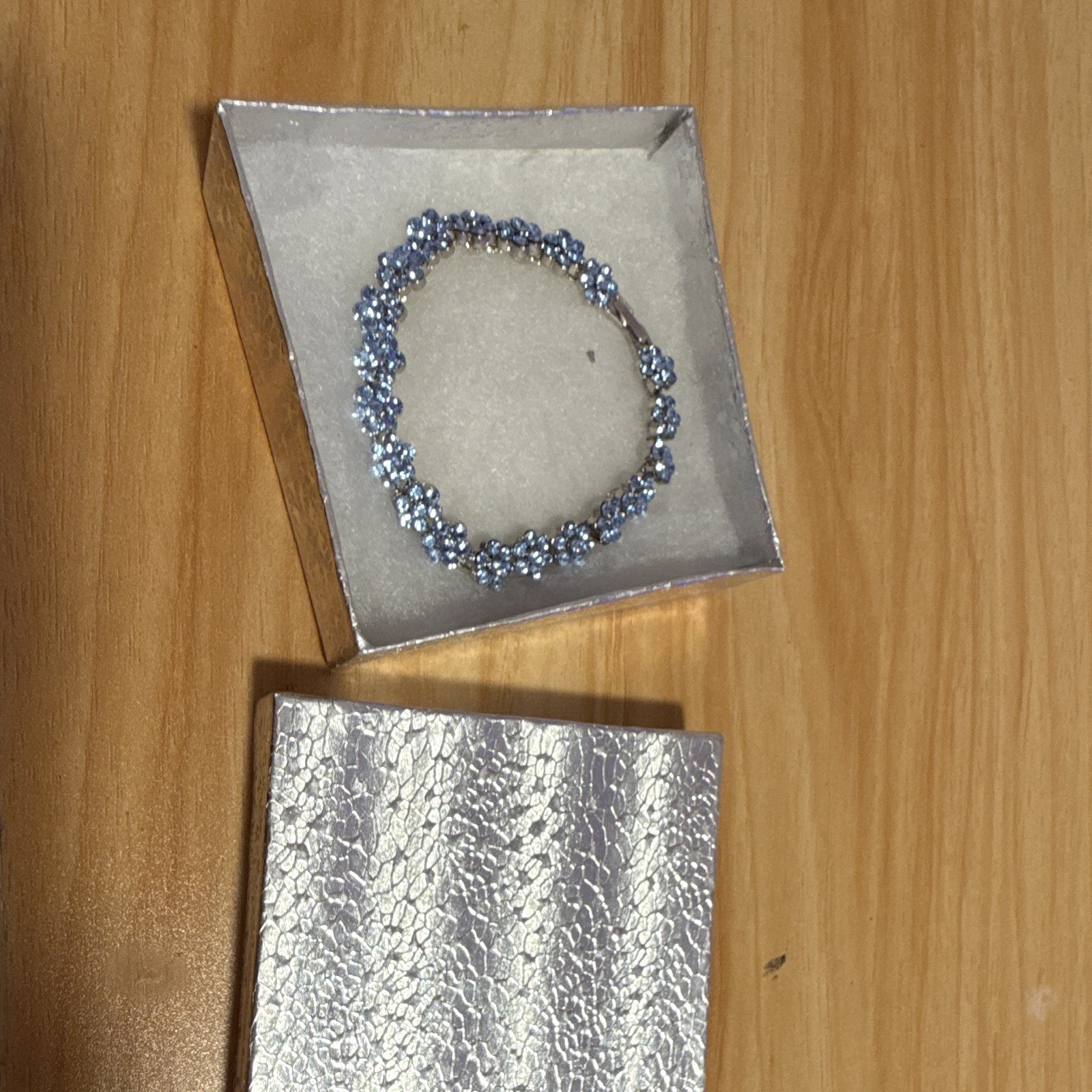 Blue Round Crystal Tennis Bracelet Silver Tone Prong-Set Metal