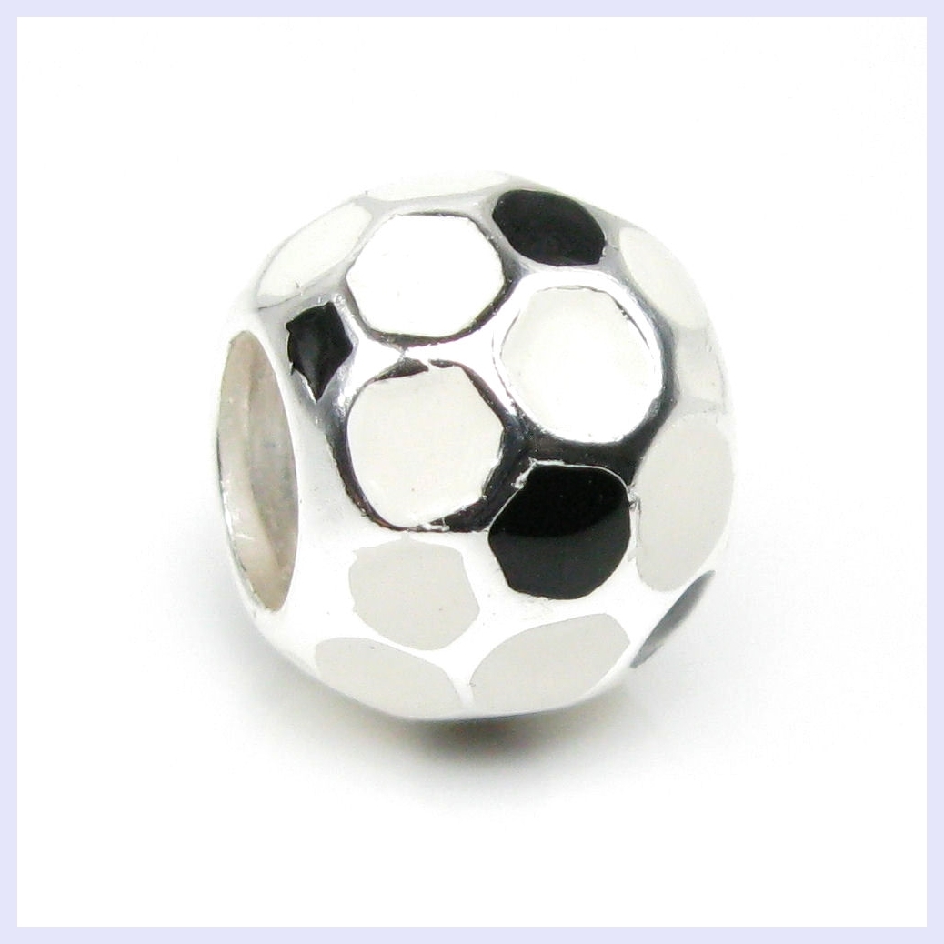 Sterling Silver Soccer Team Sport Ball Enamel Bead for European Charm Bracelet