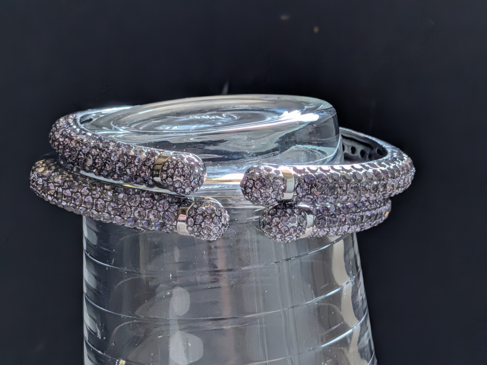 Joan Boyce HSN Kissable Micropavé Crystal Bangle Cuff Bracelets Set 2 Lavender