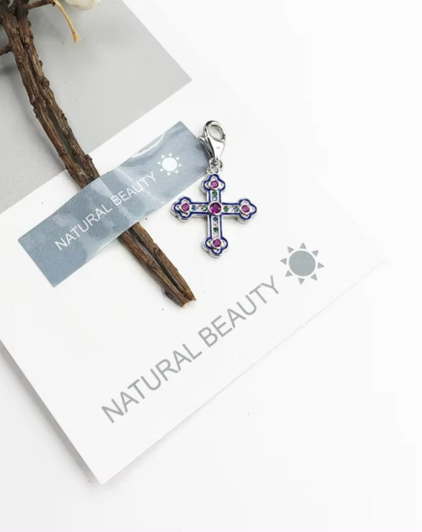 Pink Exquisite Cross Pendant Charm 925 Sterling Silver Lobster Lock
