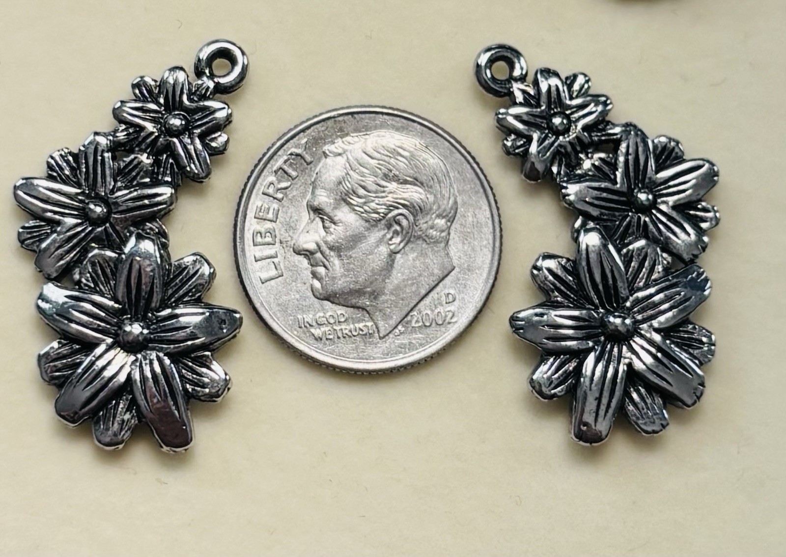 Lot Of 10 Cascading Flowers Pewter Charms Custom Made Lead Free Nickel Free USA