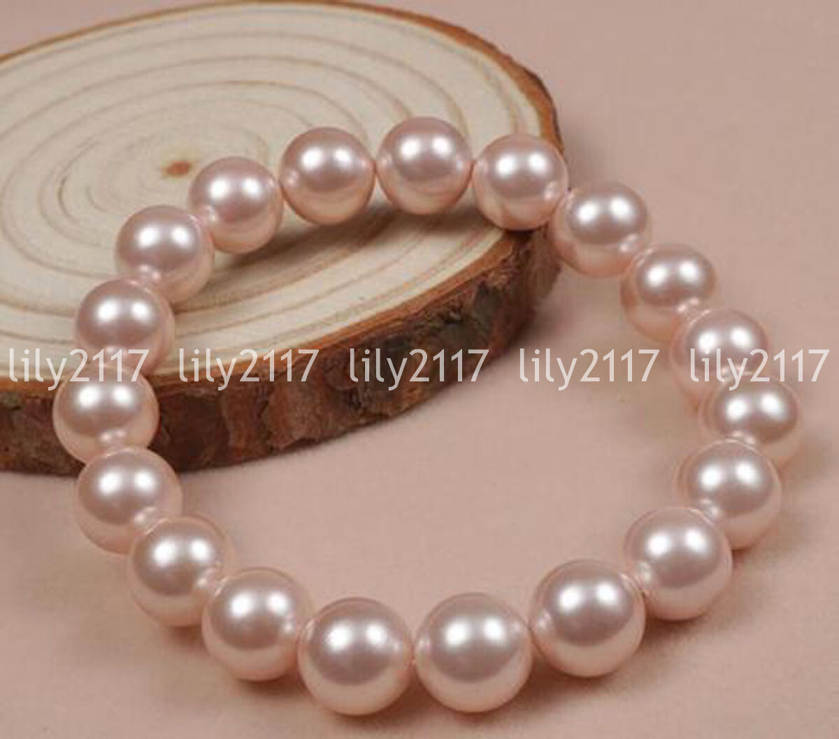 Fashion 4 Colors 10mm South Sea Shell Pearl Round Beads Elastic Bracelet 7.5”