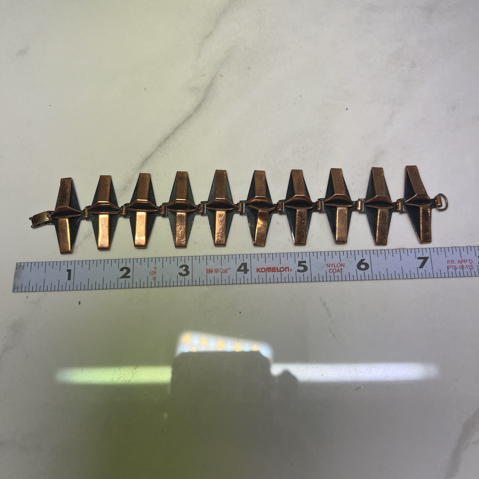 Renoir Matisse MCM Copper Bracelet 7″ Mid century modern black Geometric wide
