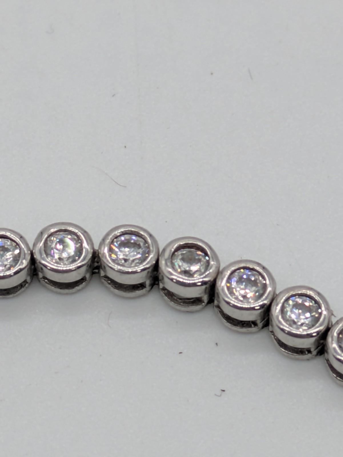 Rhodium Plated 925 Sterling Silver Adjustable Simulated Diamond Bolo Bracelet