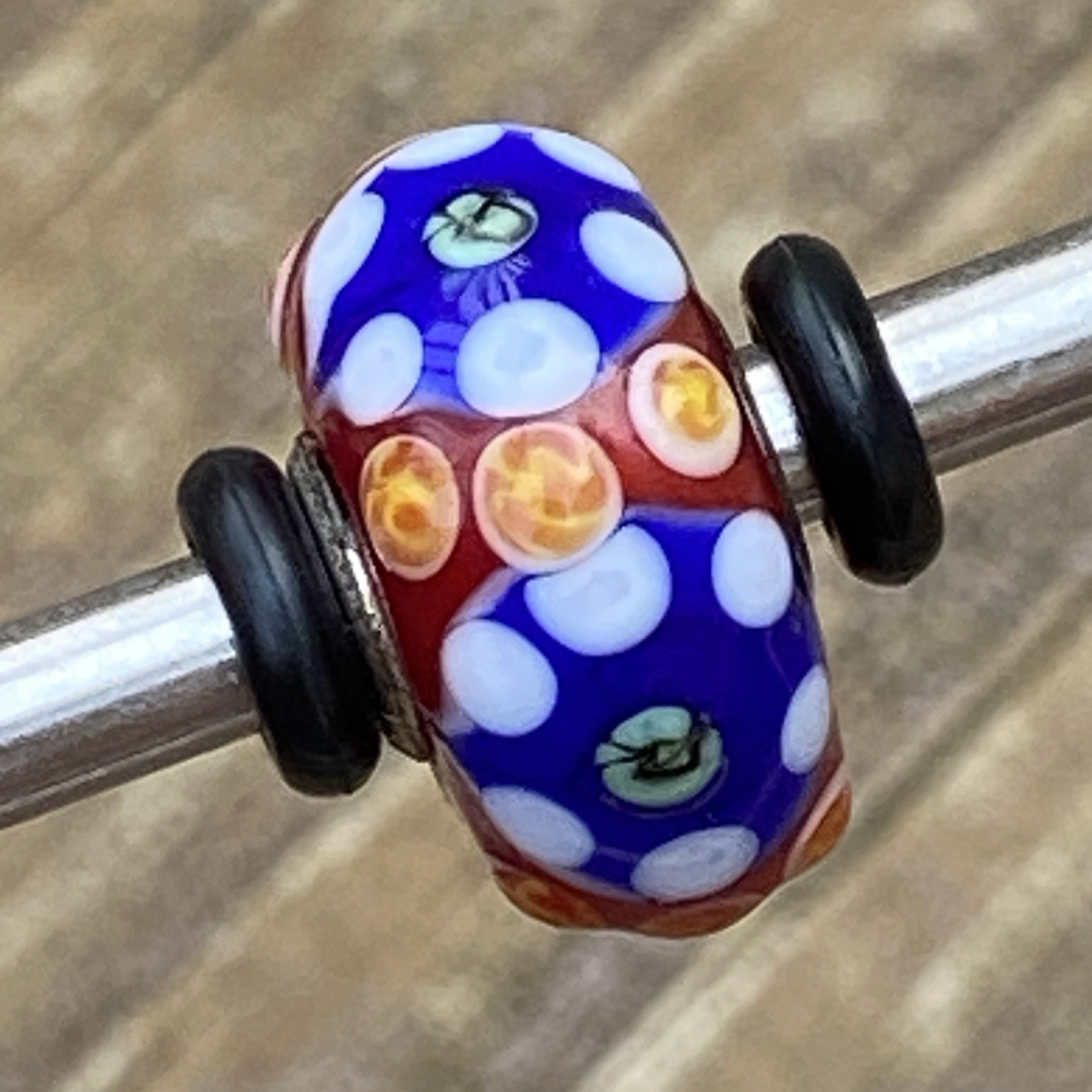 Authentic Trollbeads Unique OOAK Bead Red, Blue, Yellow & White