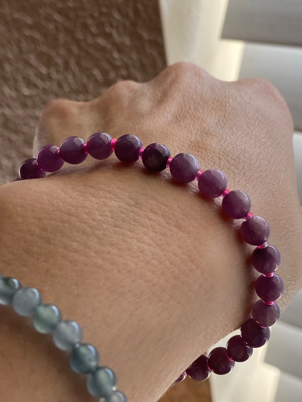 Natural Star Ruby Bracelet Genuine Ruby Gemstone 4.8mm Purple Pink Beaded