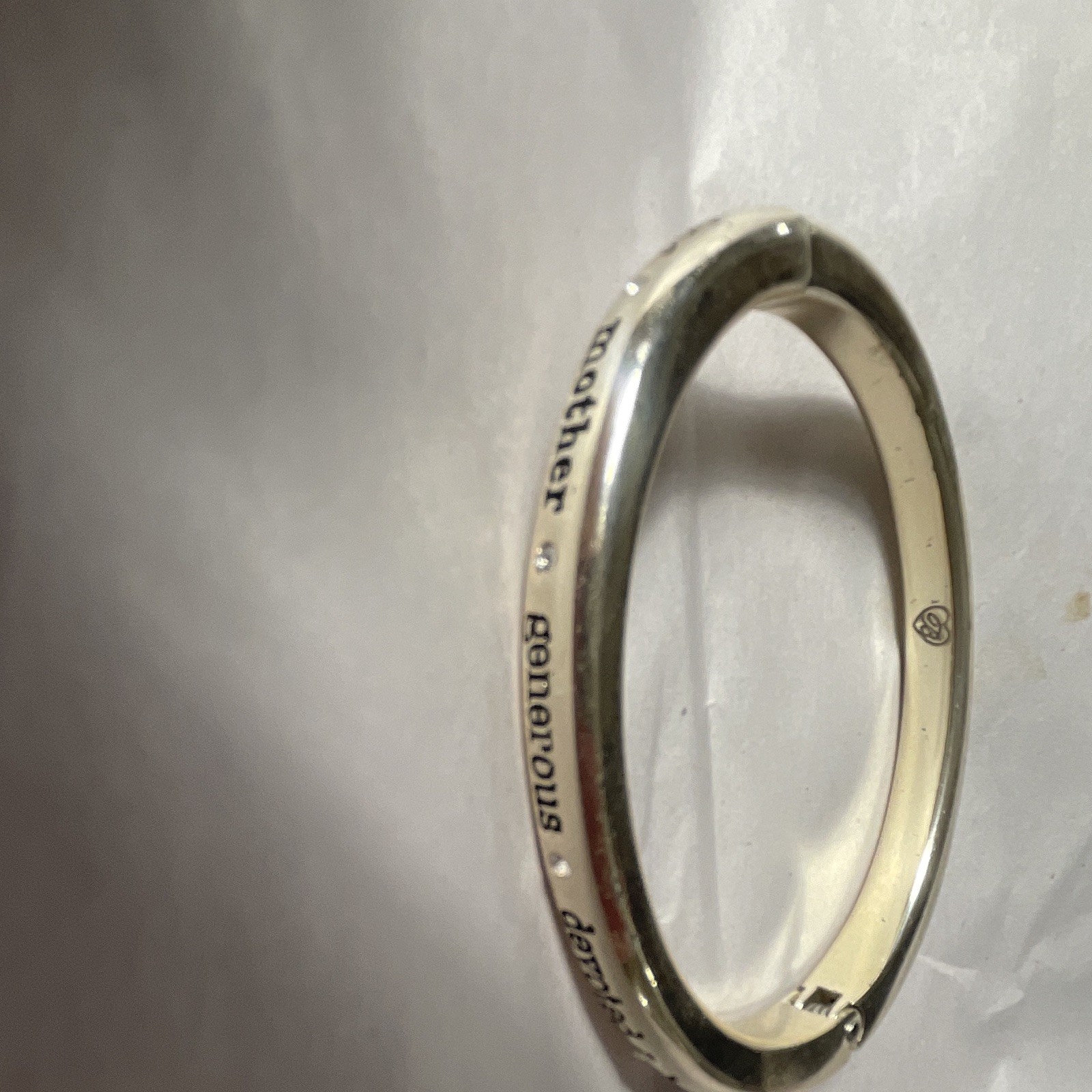 Silver Tone Hinged Bangle Bracelet Engraved Inspirational Words No Stone