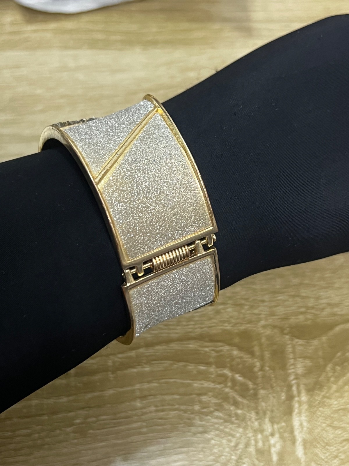 Gold Tone Wide Cuff Bracelet – Sparkly Crystal Statement Fashion Jewelry