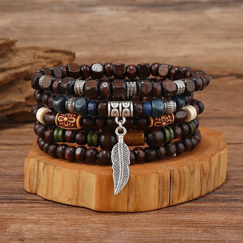 Bohemia Men’s Bracelets – 10pcs Vintage Fashion Stylish Leaves Wristwear