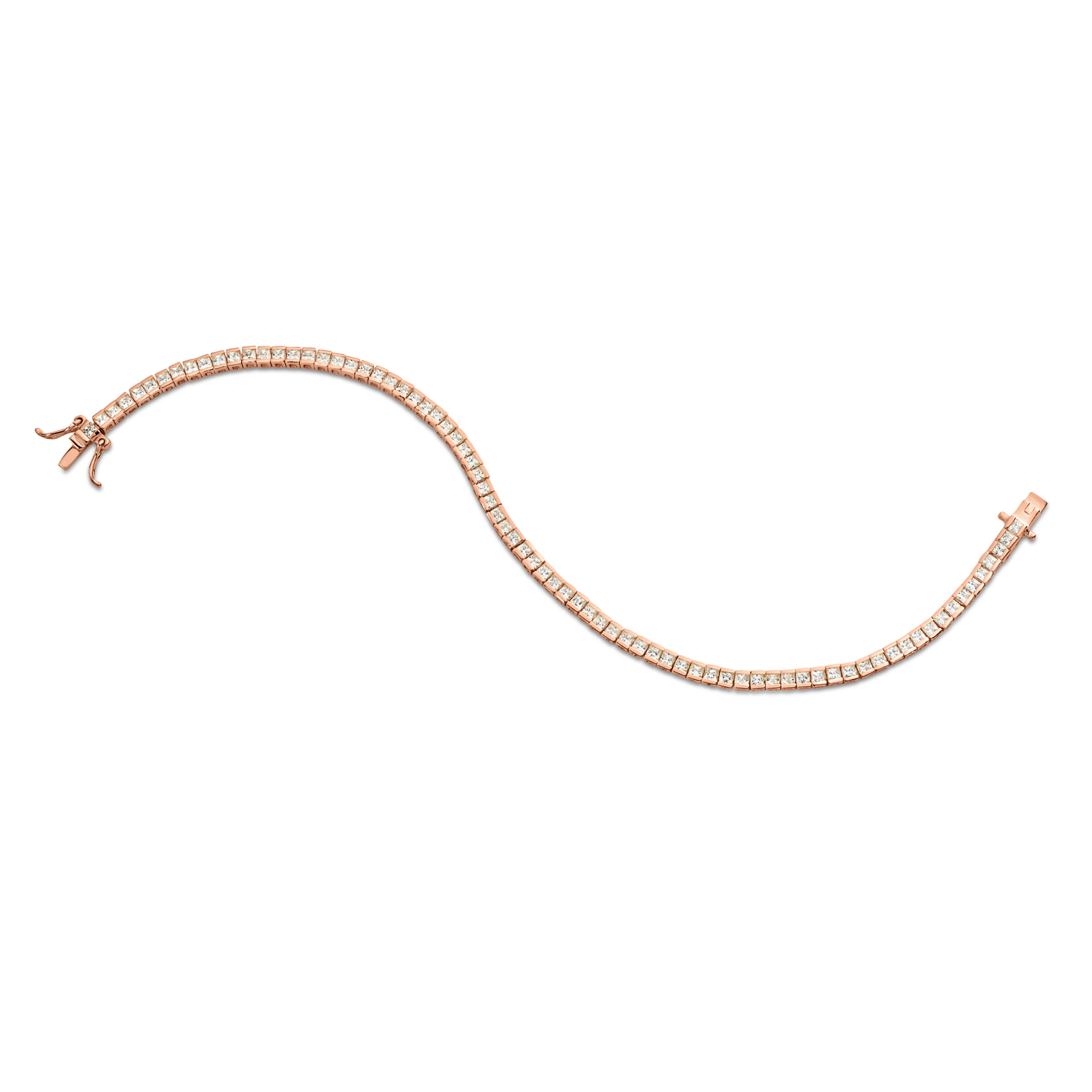 Cubic Zirconia Tennis Bracelet Rose Gold Plated 2x2mm Square White CZ