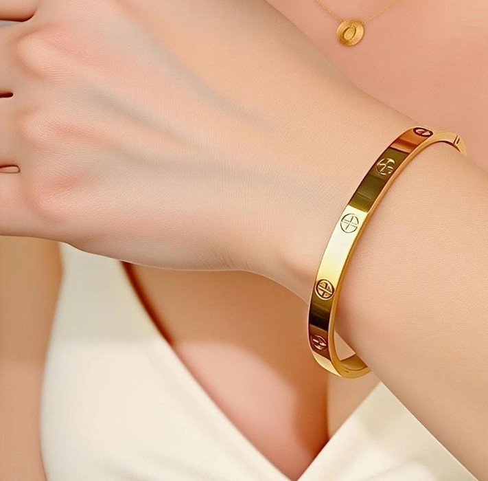 14K Gold Plated Stainless Steel Bracelet Bangle Cuff over stainless steel